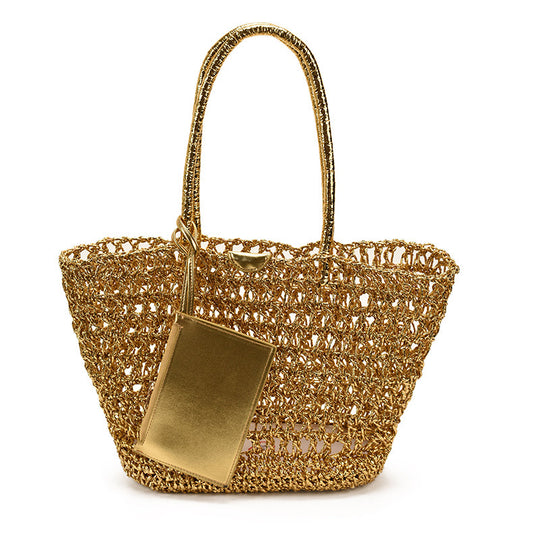 Damen modische Korbtasche mit luxuriösem Goldfinish Nord Taschen
