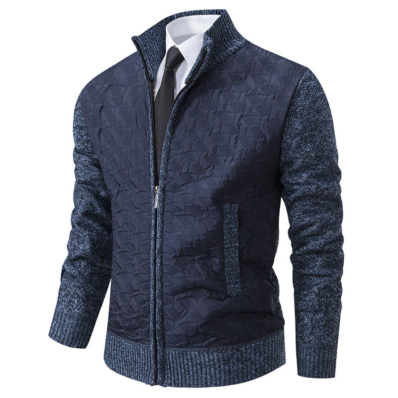 Herren Gesteppte Hybrid-Strickjacke mit Stehkragen, Kontrastärmeln und durchgehendem Reißverschluss Nord Taschen