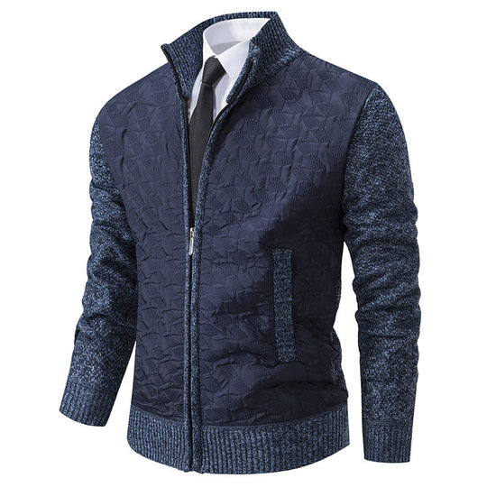 Herren Gesteppte Hybrid-Strickjacke mit Stehkragen, Kontrastärmeln und durchgehendem Reißverschluss Nord Taschen