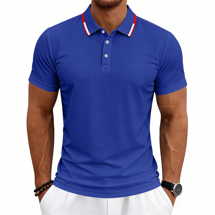 Herren nan tailliertes Kurzarm-Poloshirt mit Kontrastkragen aus atmungsaktivem Piqué