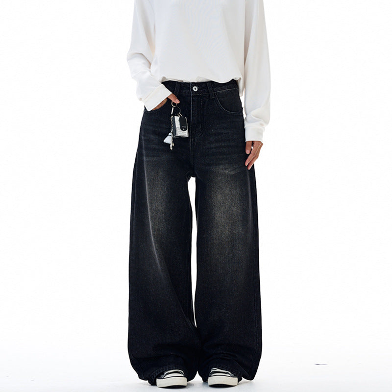 Damen Extraweite Highwaist-Palazzo-Jeans aus Vintage-Denim mit gerundetem Saum Nord Taschen