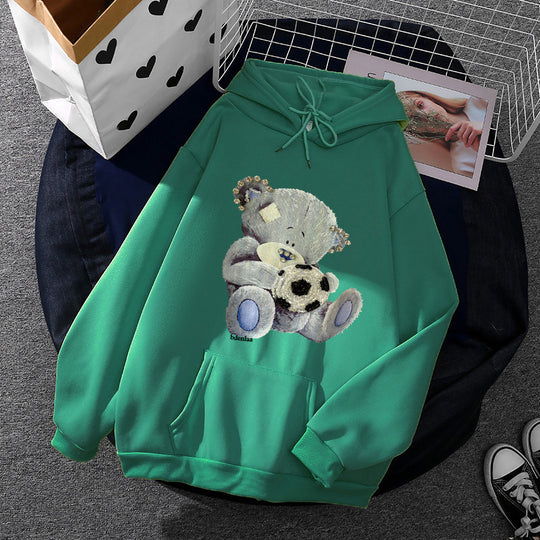 Damen nan kuscheliger Kapuzenpullover mit Teddy-Applikation, weichem Fleece-Futter und Kängurutasche Nord Taschen