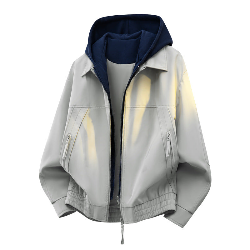 Herren Urbaner Layering-Bomber mit kontrastierender Kapuzen-Innenjacke und Reißverschlusstaschen Nord Taschen