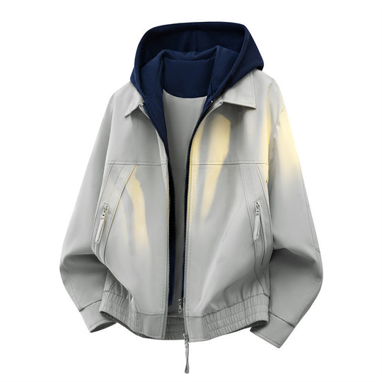Herren Urbaner Layering-Bomber mit kontrastierender Kapuzen-Innenjacke und Reißverschlusstaschen Nord Taschen