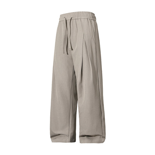 Damen Leichte Leinenoptik Palazzo-Hose mit elastischem Tunnelzugbund und dekorativen Falten Nord Taschen