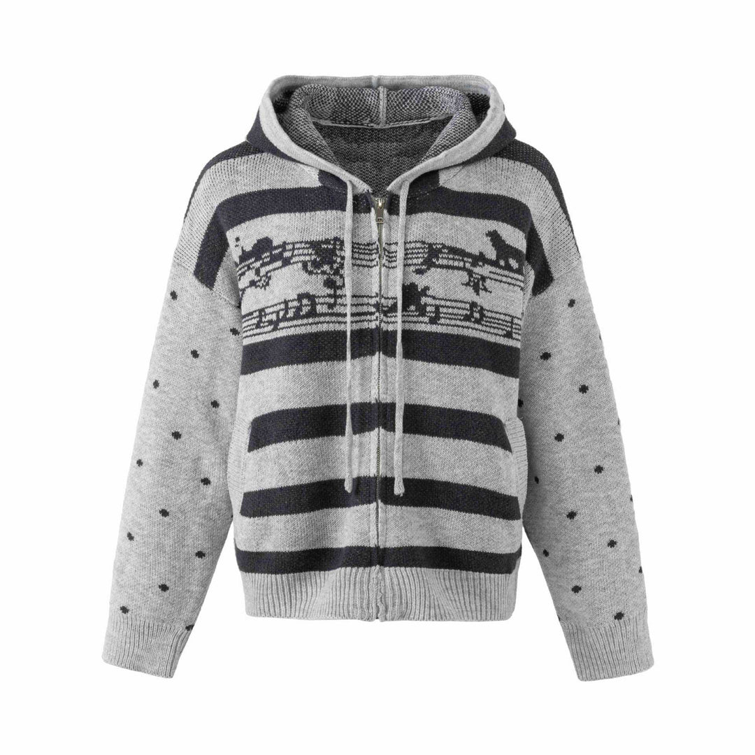 Damen Grobstrick Kapuzen‑Zipjacke mit musikalischem Jacquardmuster Nord Taschen