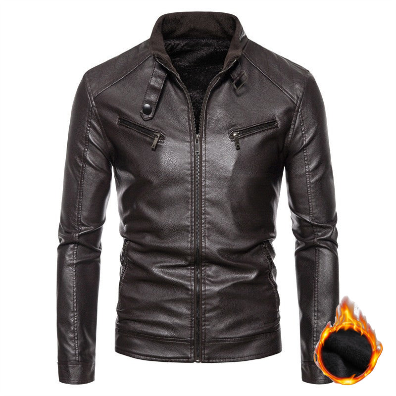 Herren Slim-Fit Kunstleder-Bikerjacke mit Stehkragen, Reißverschlusstaschen und weichem Innenfutter Nord Taschen