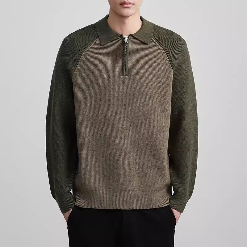 Herren Feinstrick-Halbzip-Pullover mit Polokragen und Raglanärmeln Nord Taschen