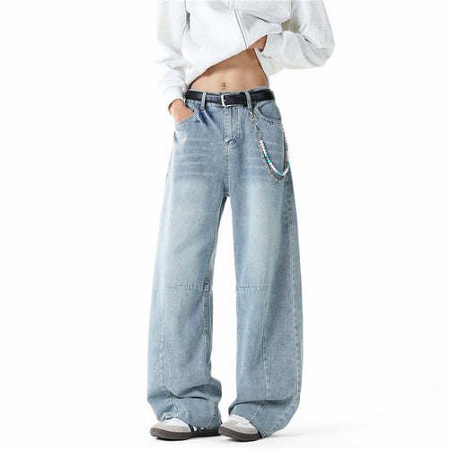 Herren Weit geschnittene Baggy-Jeans mit hoher Bundhöhe, Knie‑Abnähern und Used‑Waschung Nord Taschen