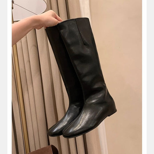 Damen Kniehohe Minimalistische Glattleder-Stiefel mit ergonomischer Laufsohle Nord Taschen