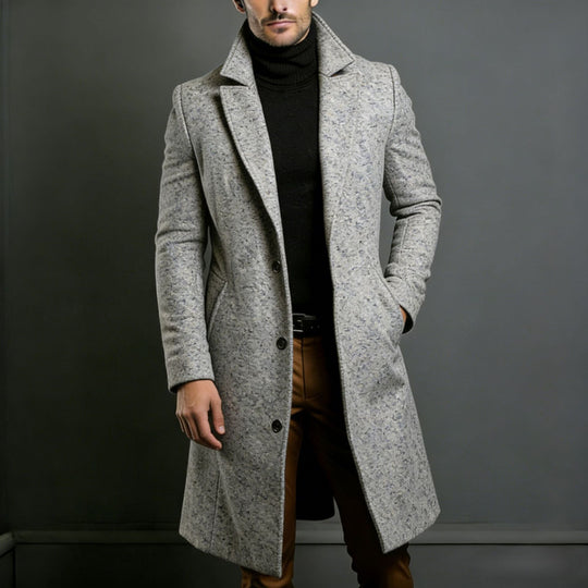 Herren Eleganter einreihiger Langmantel aus Wollmix mit schmaler Silhouette und Reverskragen Nord Taschen