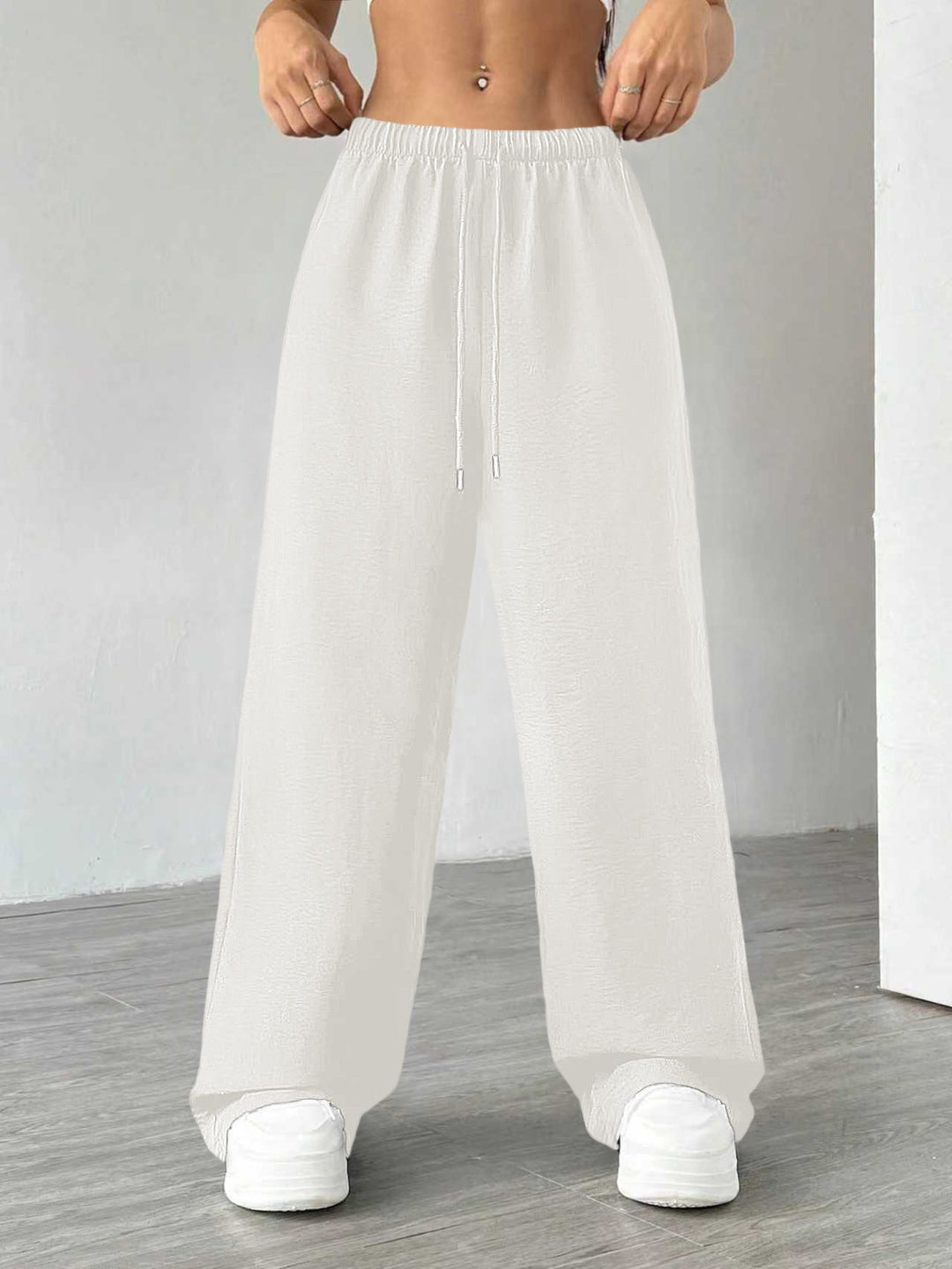 Damen Weite Lounge-Hose mit hohem Elastikbund und Kordelzug Nord Taschen