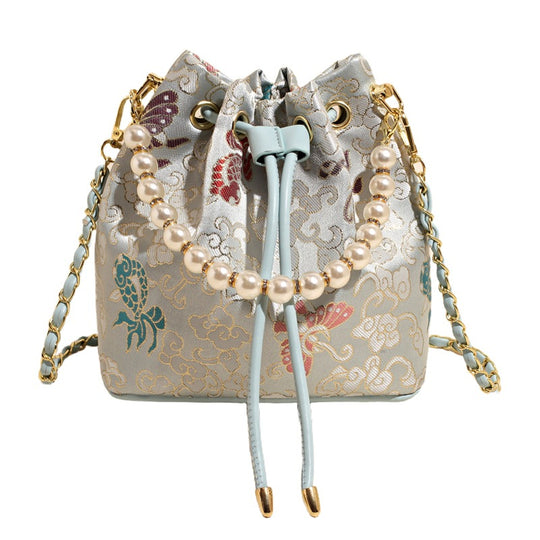 Damen Umhängetasche mit luxuriösem Perlenbesatz und floralen Details Nord Taschen