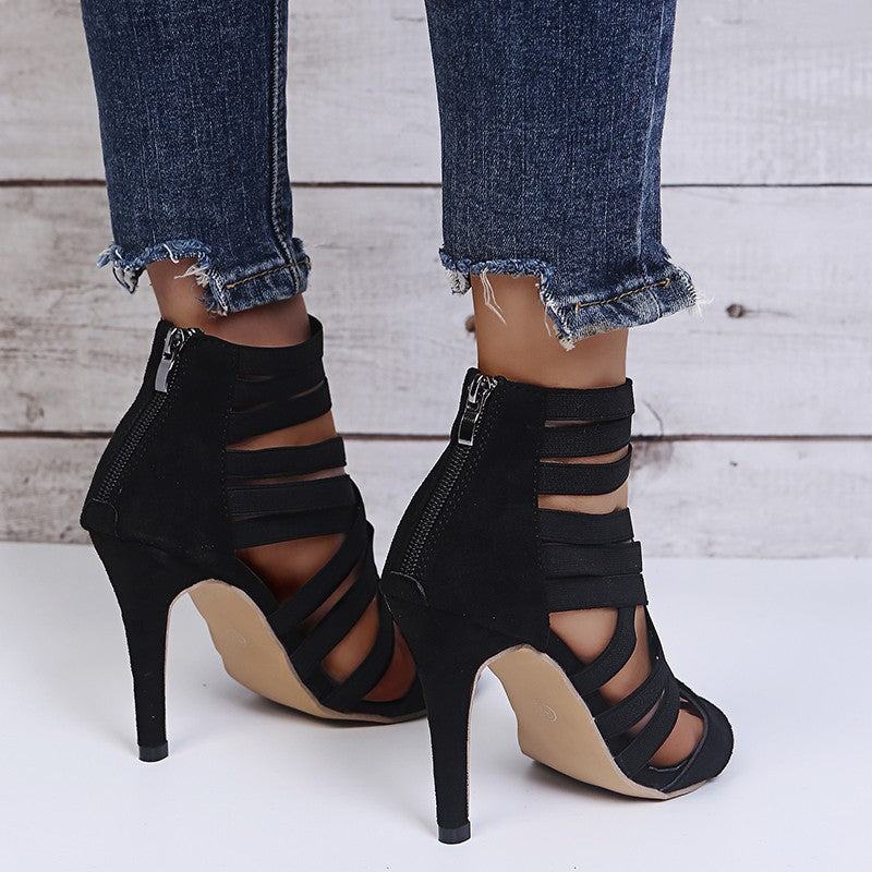 Damen elegante High Heel Sandaletten mit raffinierten Schnürdetails