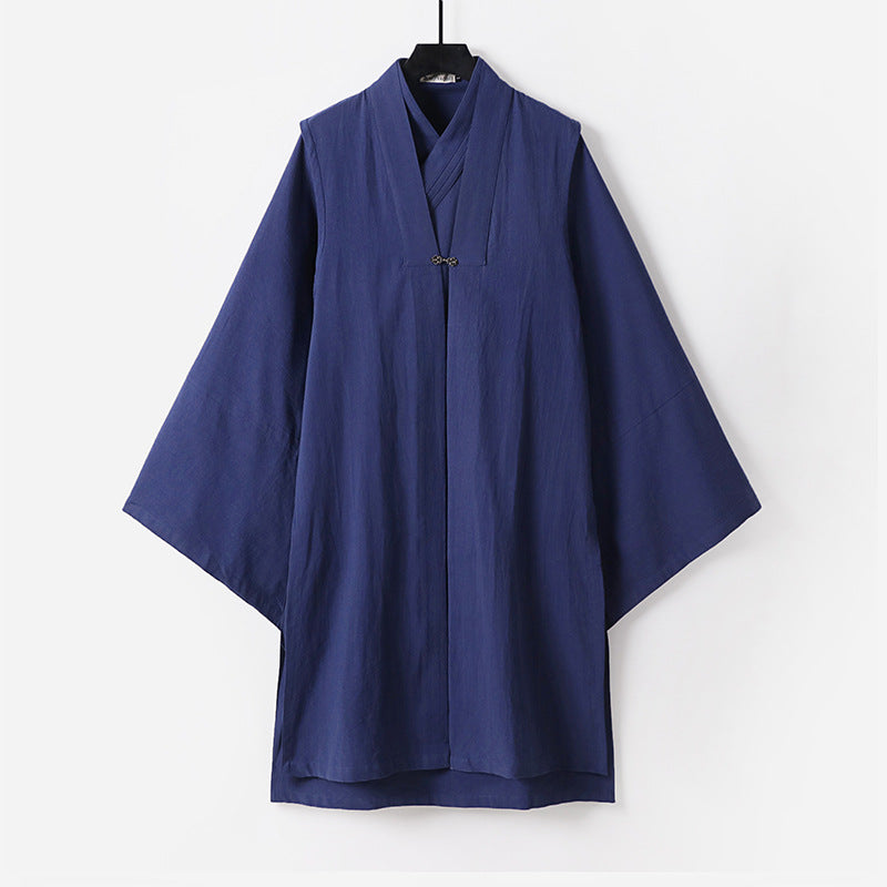 Unisex Asiatisch inspirierte Oversize-Kimono-Jacke mit Trompetenärmeln und kleinem Knebelverschluss Nord Taschen