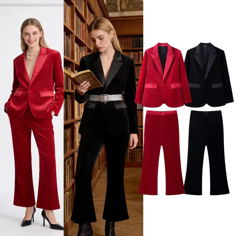 Damen Samt-Blazer mit Satin-Revers und taillierten Abnähern Nord Taschen