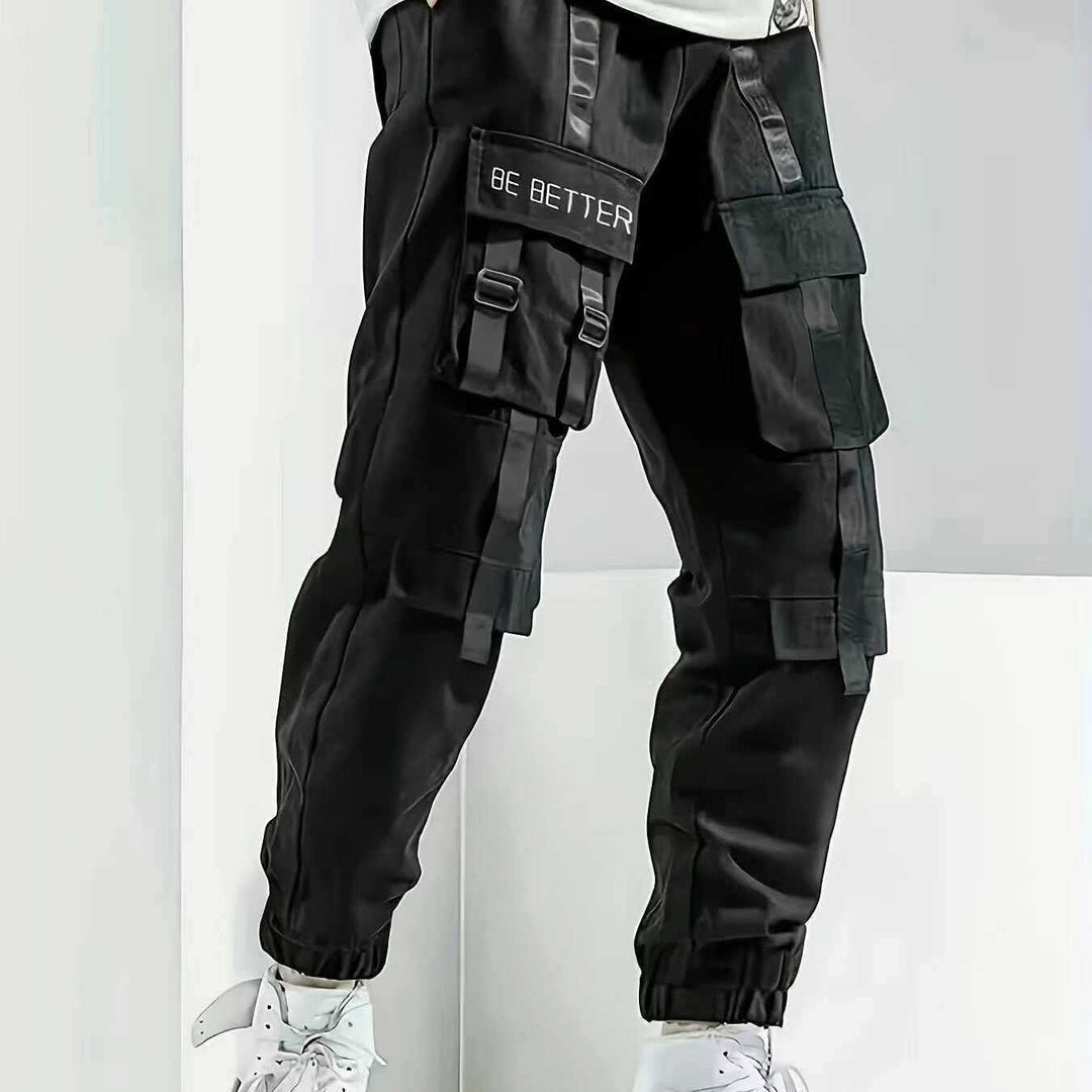 Herren Utility-Cargohose im Joggerstil mit Multifachtaschen, Ziergurten & Kordelbund Nord Taschen