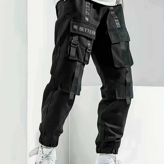 Herren Utility-Cargohose im Joggerstil mit Multifachtaschen, Ziergurten & Kordelbund Nord Taschen