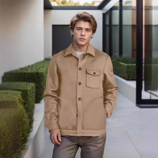 Herren Wollmix-Workerjacke mit Brusttasche und Hemdkragen Nord Taschen