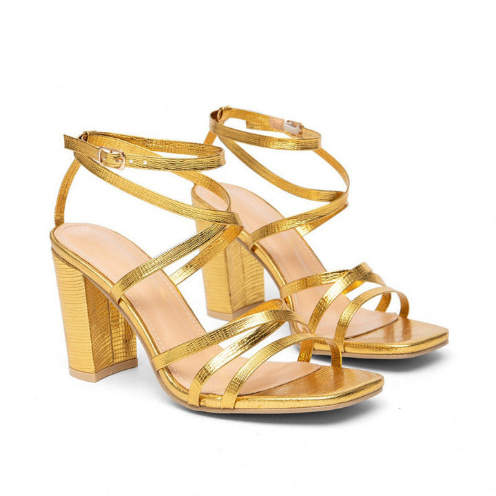 Damen Hochhackige Sandalen mit elegantem Riemchen-Design und Blockabsatz