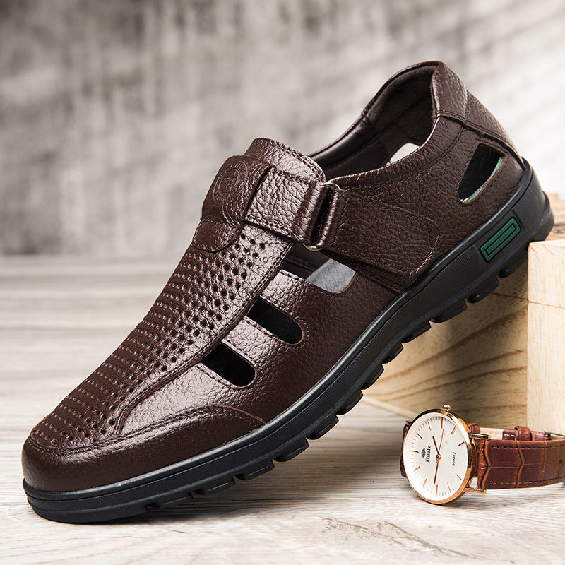 Herren Atmungsaktive Leder Sandalen mit Klettverschluss