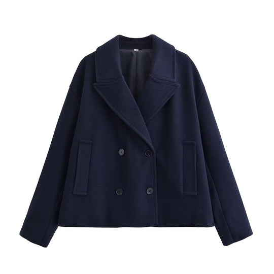 Damen Kurz geschnittener Wollmix-Peacoat mit weitem Revers und Eingrifftaschen Nord Taschen