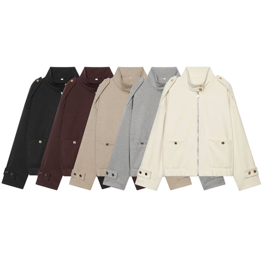 Damen Cropped Utility-Jacke mit hochgeschlossenem Kragen, Schulterklappen und aufgesetzten Pattentaschen Nord Taschen