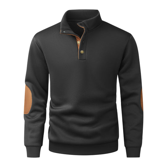 Herren Strickpullover mit Stehkragen, Knopfleiste & Ellbogenpatches Nord Taschen