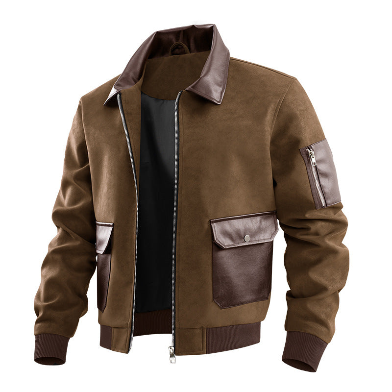 Men's  suede-effect flight jacket with leather-trim flap pockets and sleeve zip pocket Nord Taschen