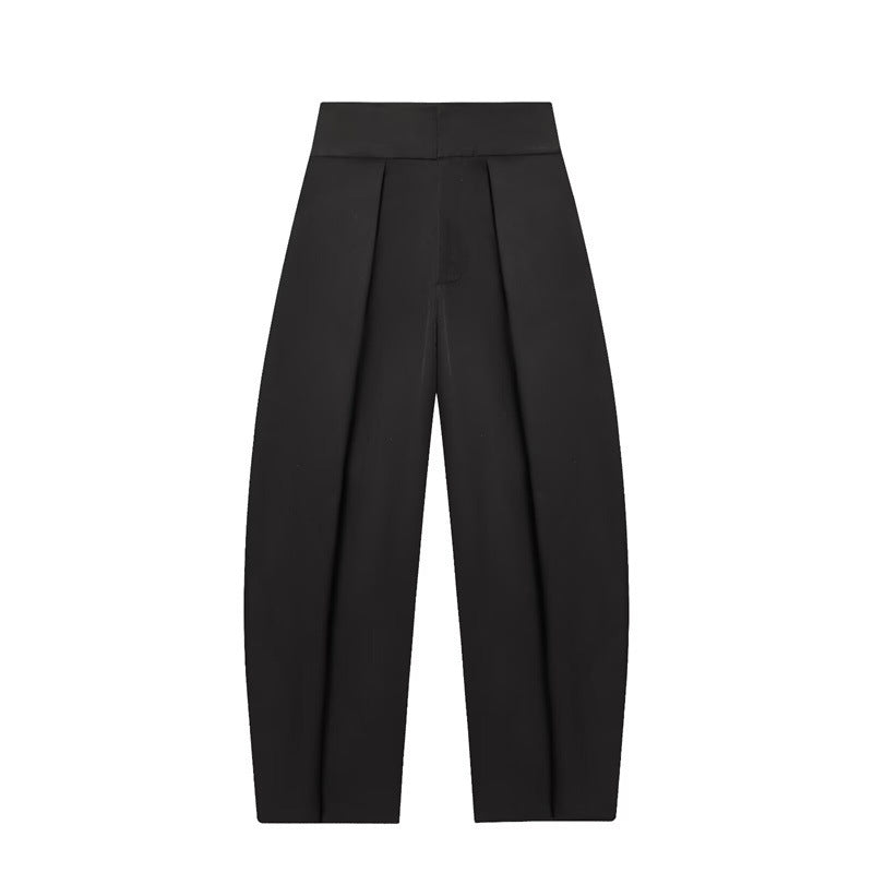 Damen Weite Plissée-Jerseyhose mit hoher Taille und Bügelfalte Nord Taschen