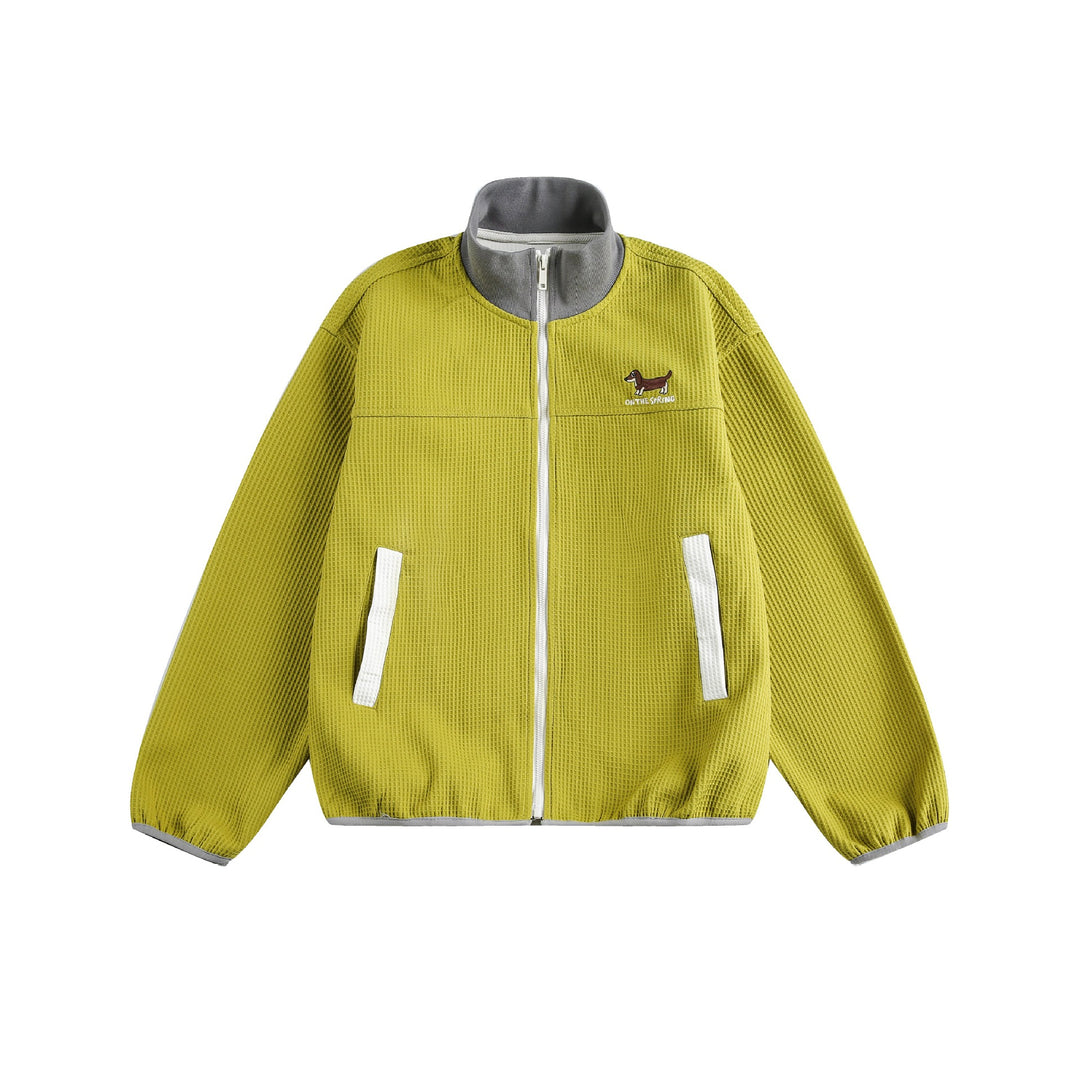 Damen Waffelstruktur Zipjacke im Boxy‑Cut mit Stehkragen und Hundestickerei Nord Taschen