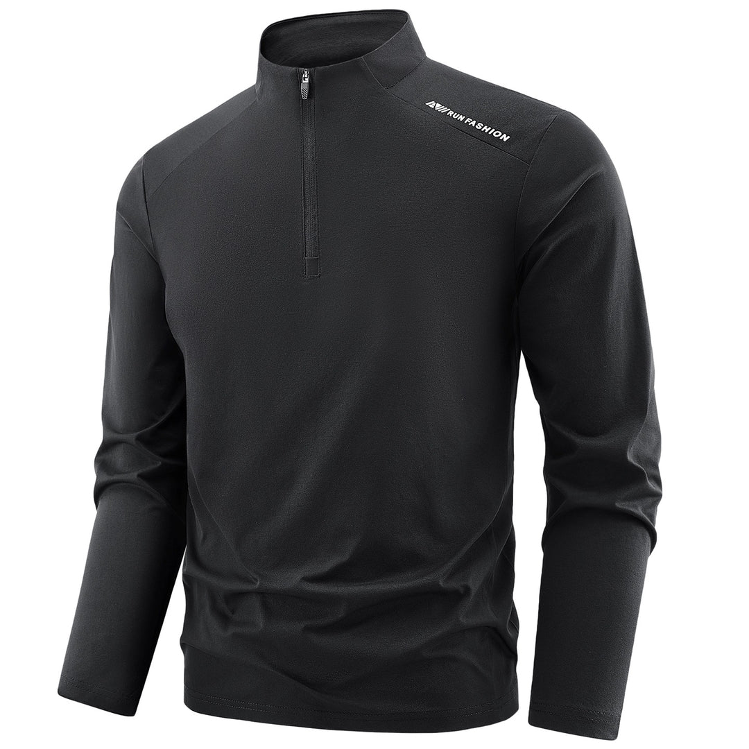Herren Sportliches Langarm-Halbzip-Laufshirt mit Stehkragen und Funktionsmaterial Nord Taschen