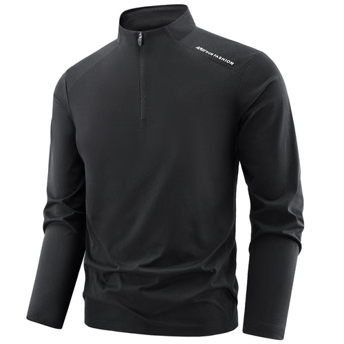 Herren Sportliches Langarm-Halbzip-Laufshirt mit Stehkragen und Funktionsmaterial Nord Taschen