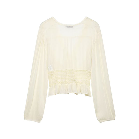 Damen Leichte Bluse mit V‑Ausschnitt, Smokbund und Volantsaum Nord Taschen