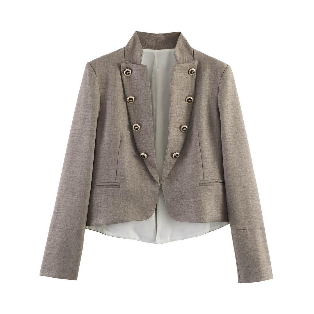 Damen Kurzblazer mit Stehkragen, doppelreihiger Zierknopfleiste und taillierter Silhouette Nord Taschen