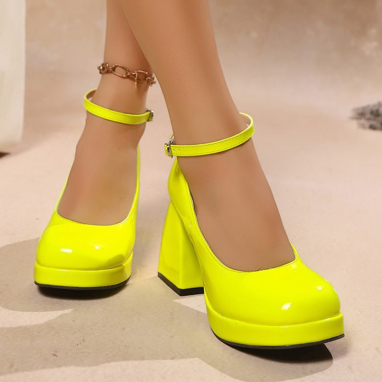 Damen Glamouröse Plateau-Pumps mit verstellbarem Knöchelriemen und robustem Blockabsatz
