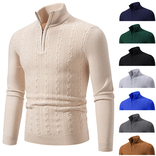Herren Schmaler Halbzip-Zopfmuster-Pullover mit Thermo-Feinstrick und Rippsaum Nord Taschen