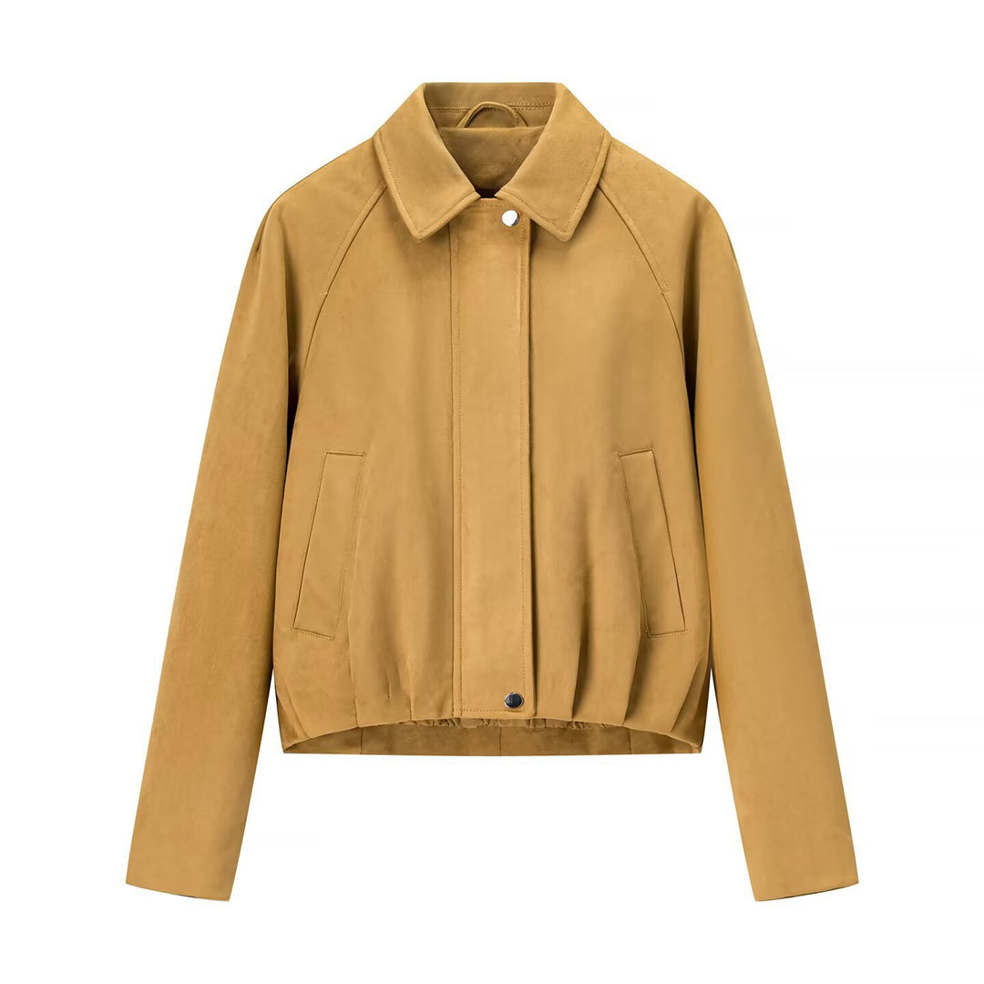 Damen Kurzjacke im Veloursleder-Look mit Raglanärmeln und elastischem Saum Nord Taschen