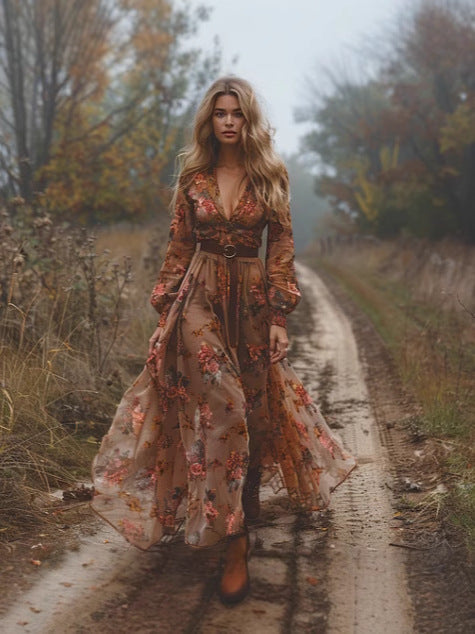 Boho Maxikleid mit V-Ausschnitt | Nord Taschen