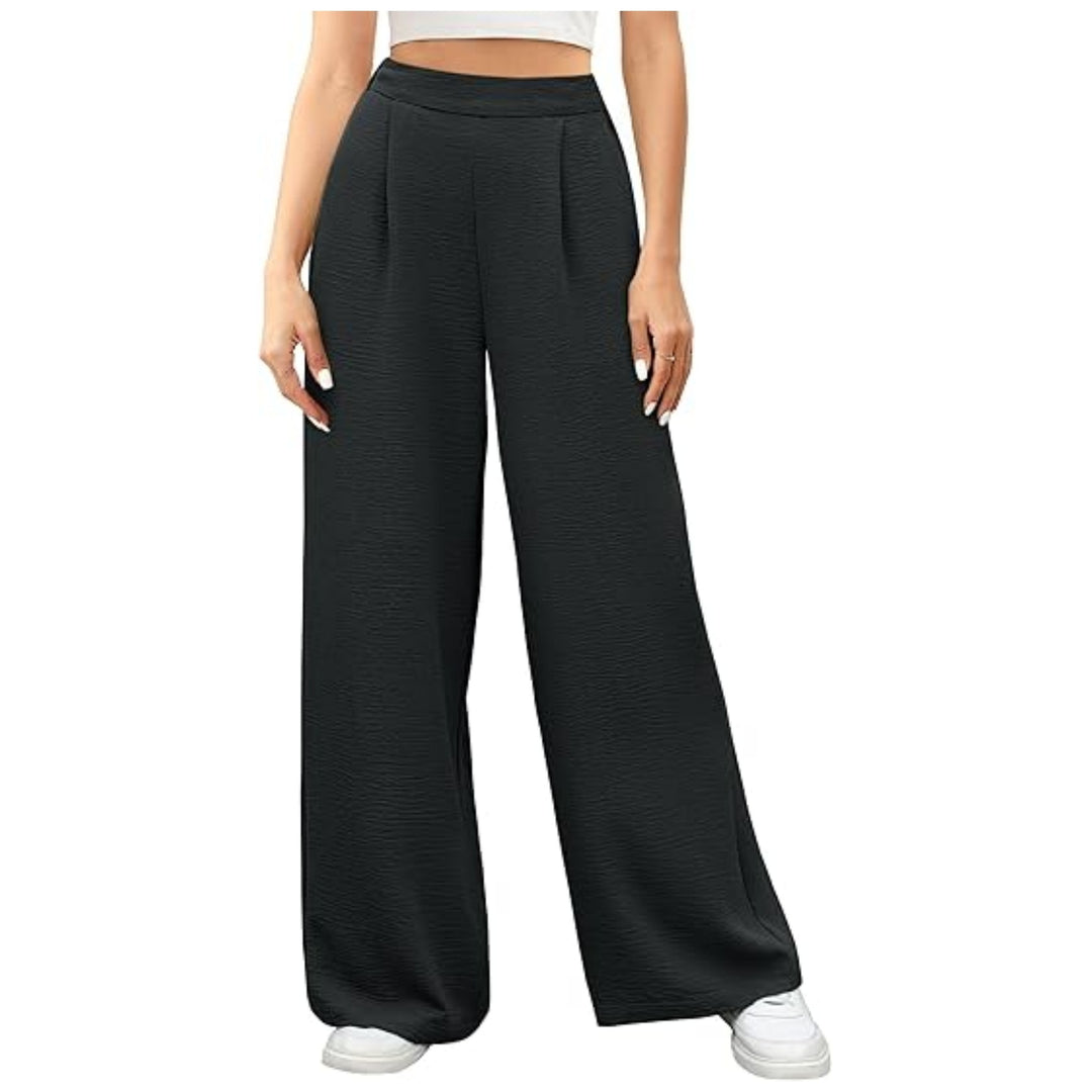 Damen hochtaillierte weite Palazzo-Hose mit Strukturstoff Nord Taschen