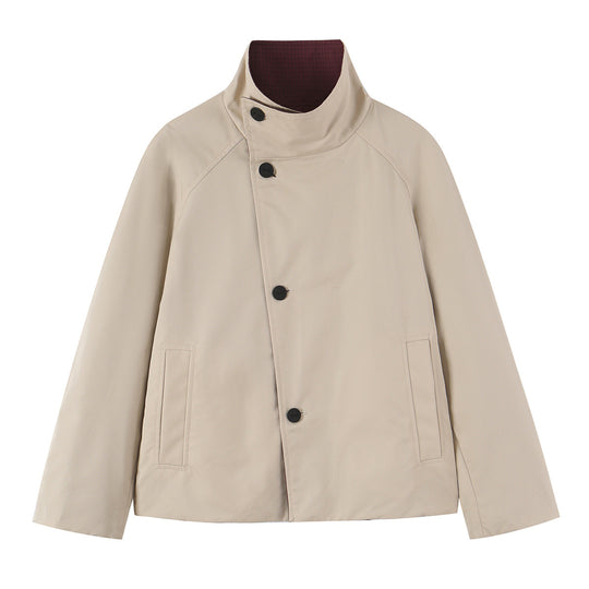 Damen Kurzjacke mit hohem Stehkragen und asymmetrischer Knopfleiste Nord Taschen