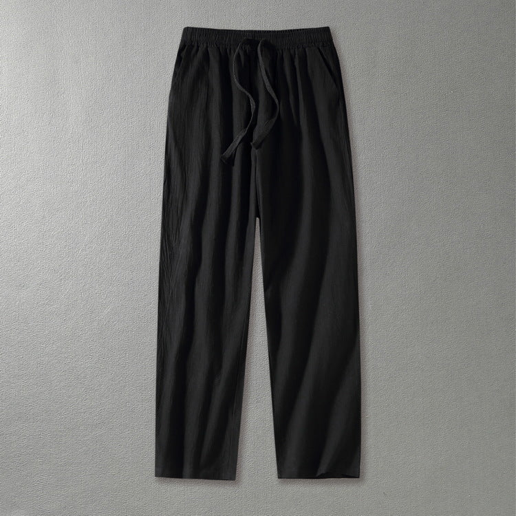 Herren Leinenhose mit elastischem Bund und Tunnelzug geradem Bein Nord Taschen