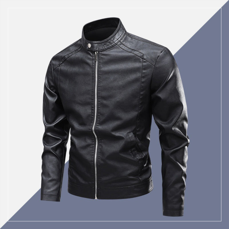 Herren Modische Lederjacke mit Stehkragen und praktischen Reißverschlusstaschen Nord Taschen