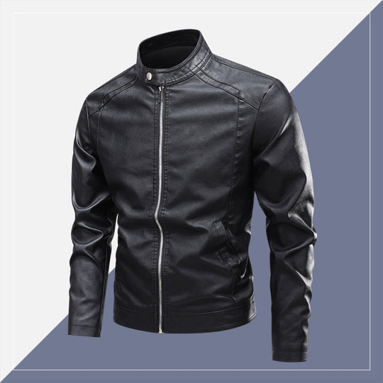Herren Modische Lederjacke mit Stehkragen und praktischen Reißverschlusstaschen Nord Taschen