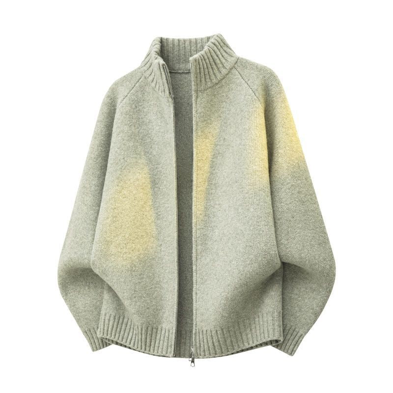 Damen Oversize Teddy-Strick-Cardigan mit Stehkragen, Rippsäumen & Zwei-Wege-Reißverschluss Nord Taschen
