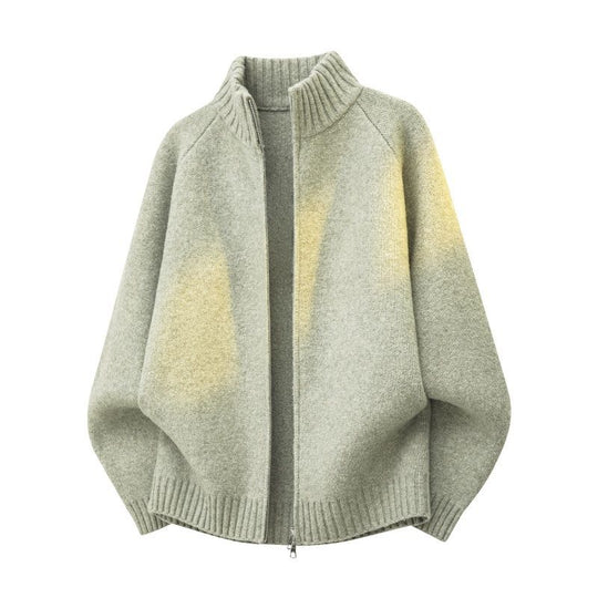 Damen Oversize Teddy-Strick-Cardigan mit Stehkragen, Rippsäumen & Zwei-Wege-Reißverschluss Nord Taschen