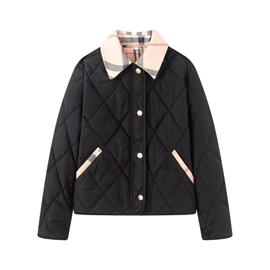 Damen Steppjacke mit karierter Kragen- und Taschenblende Nord Taschen