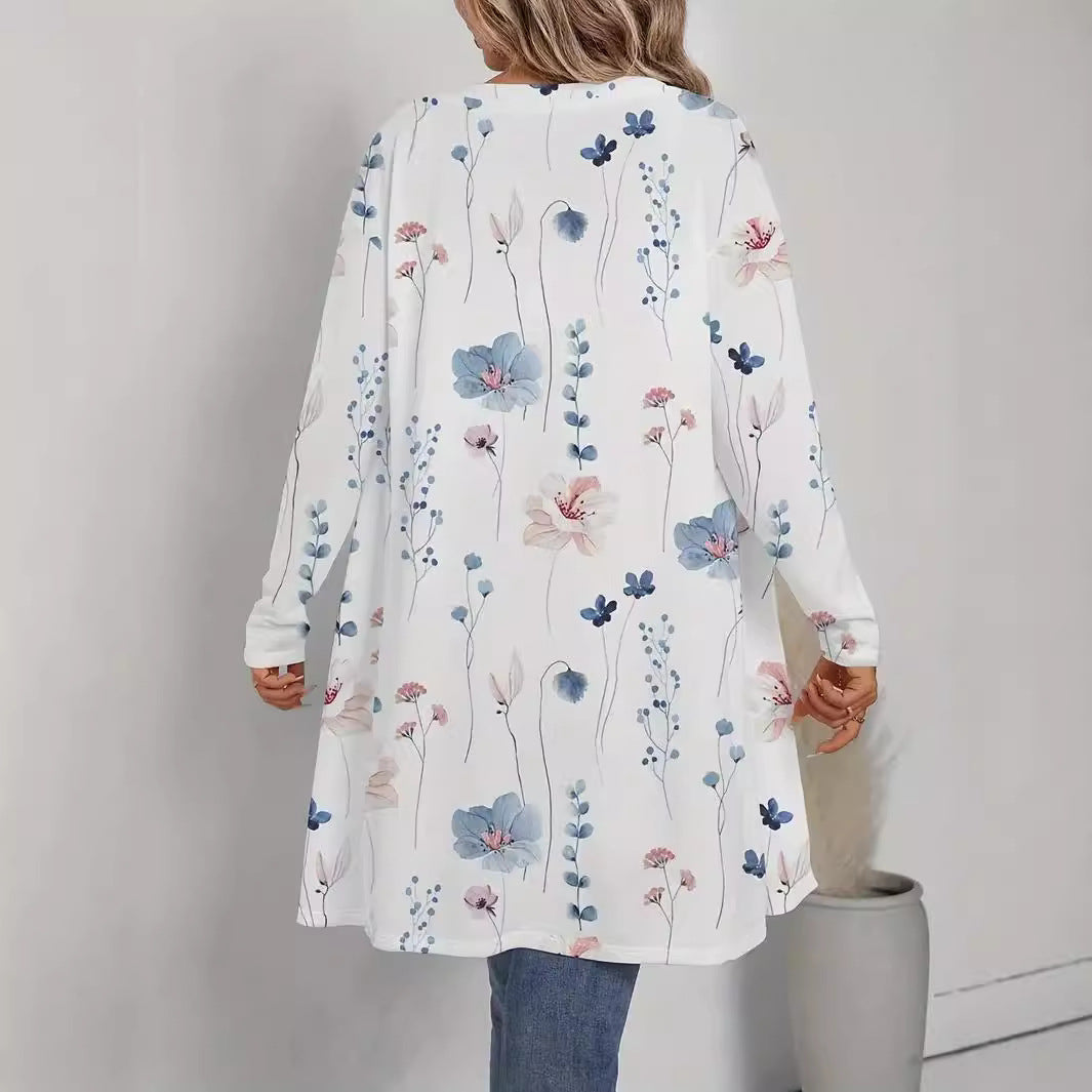 Damen Floraler Longline-Cardigan mit offenem Schnitt und leichtem Viskose-Mix Nord Taschen
