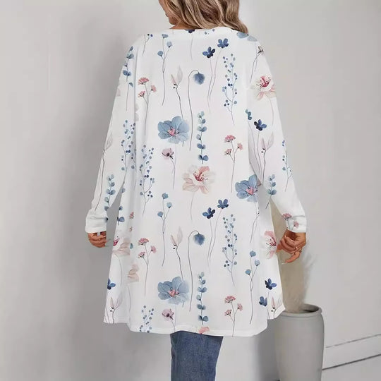 Damen Floraler Longline-Cardigan mit offenem Schnitt und leichtem Viskose-Mix Nord Taschen