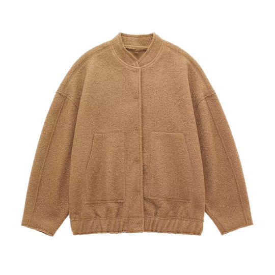 Damen 70+ Oversize Teddy-Fleece Jacke mit Stehkragen und aufgesetzten Taschen Nord Taschen